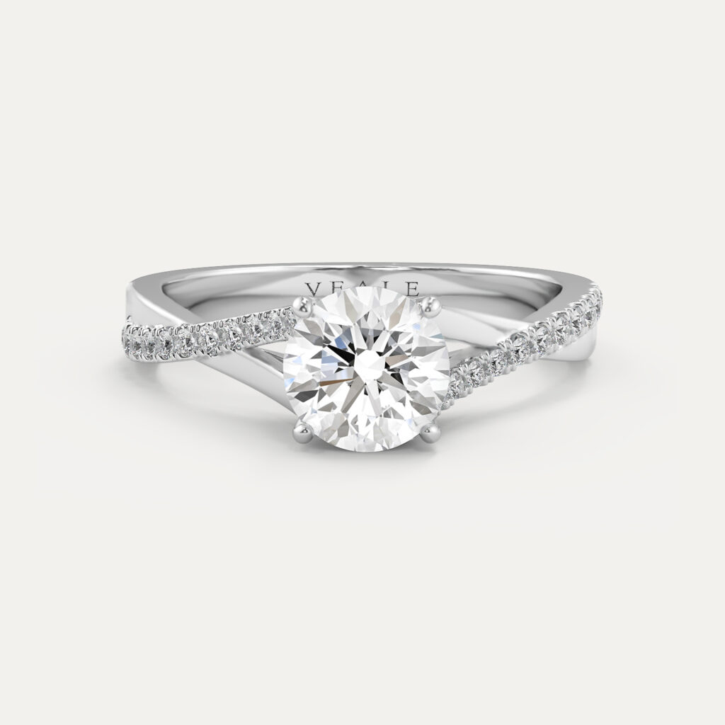 Round Brilliant Diamond Crossover Engagement Ring with interlocking bands