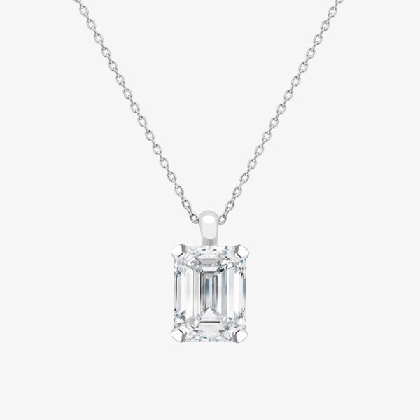 Sleek emerald cut diamond set on a fine platinum chain