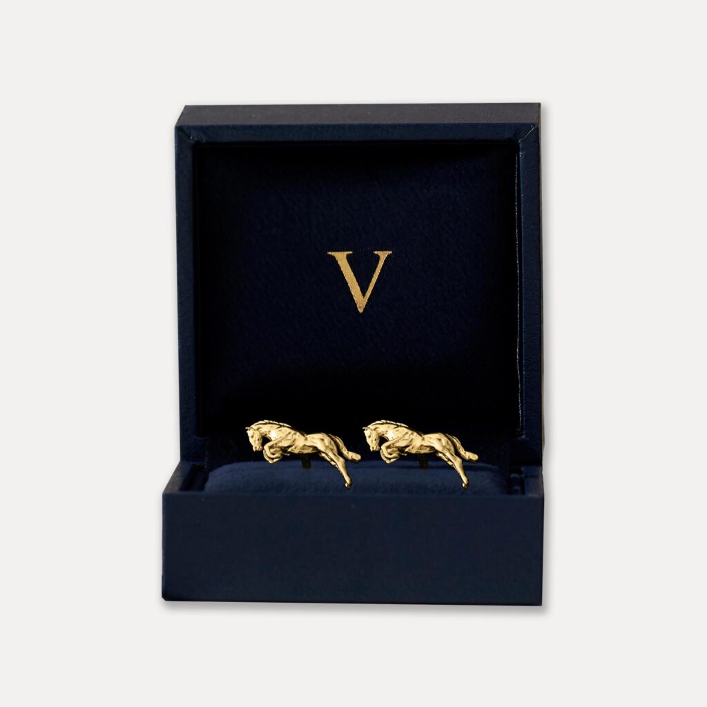 gold Horse cufflinks in box