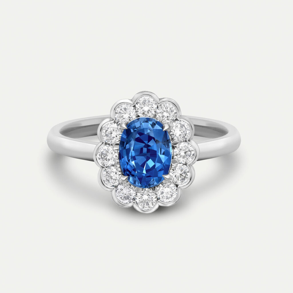 Sapphire & Diamond Halo Engagement Ring