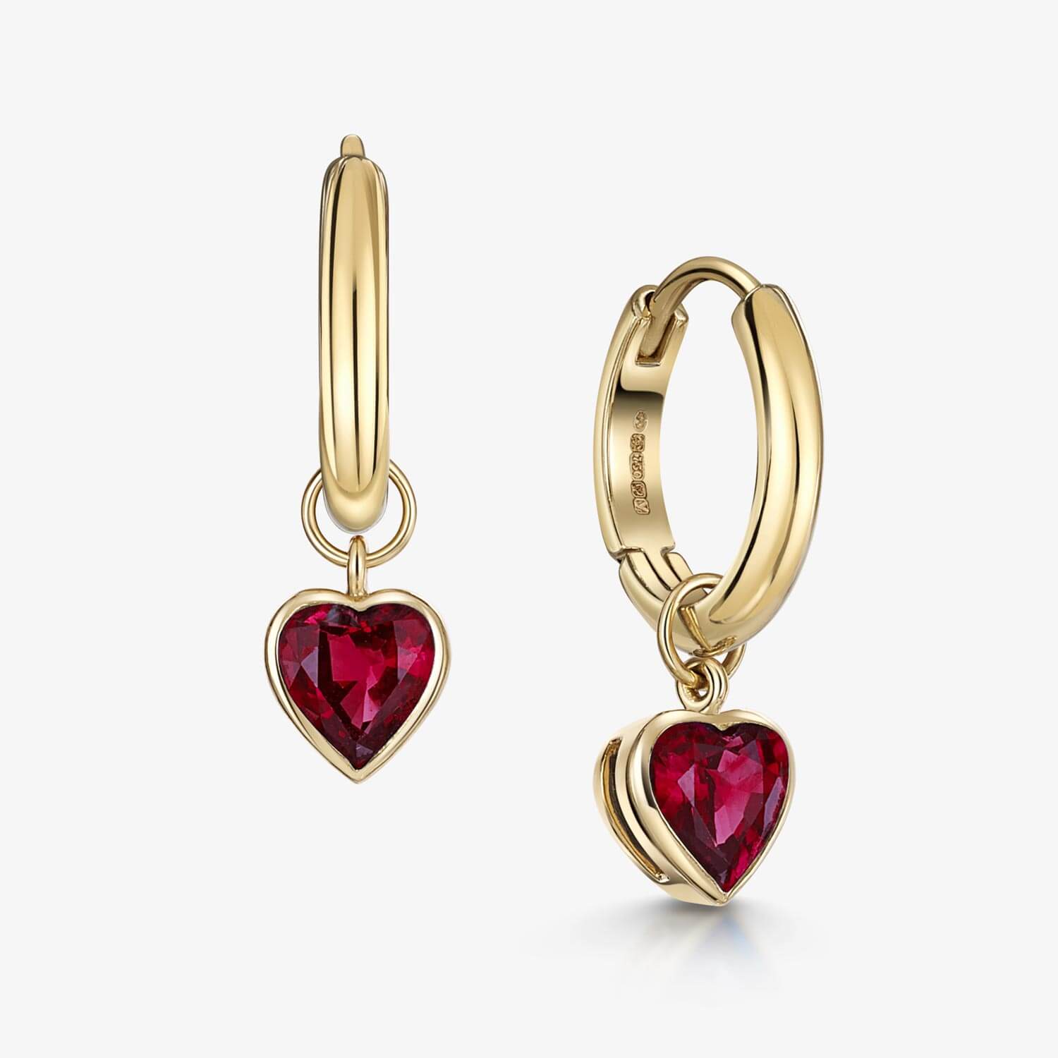 Huggie Hoop Earrings With Ruby Heart Detachable Drop