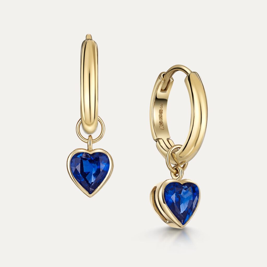 sapphire heart detachable hoop earrings