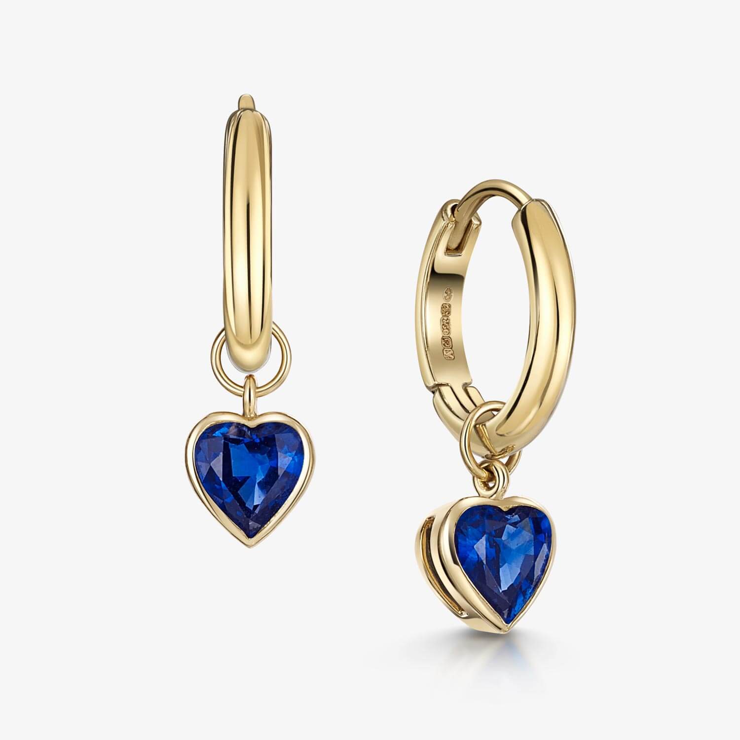 Huggie Hoop Earrings With Sapphire Heart Detachable Drop