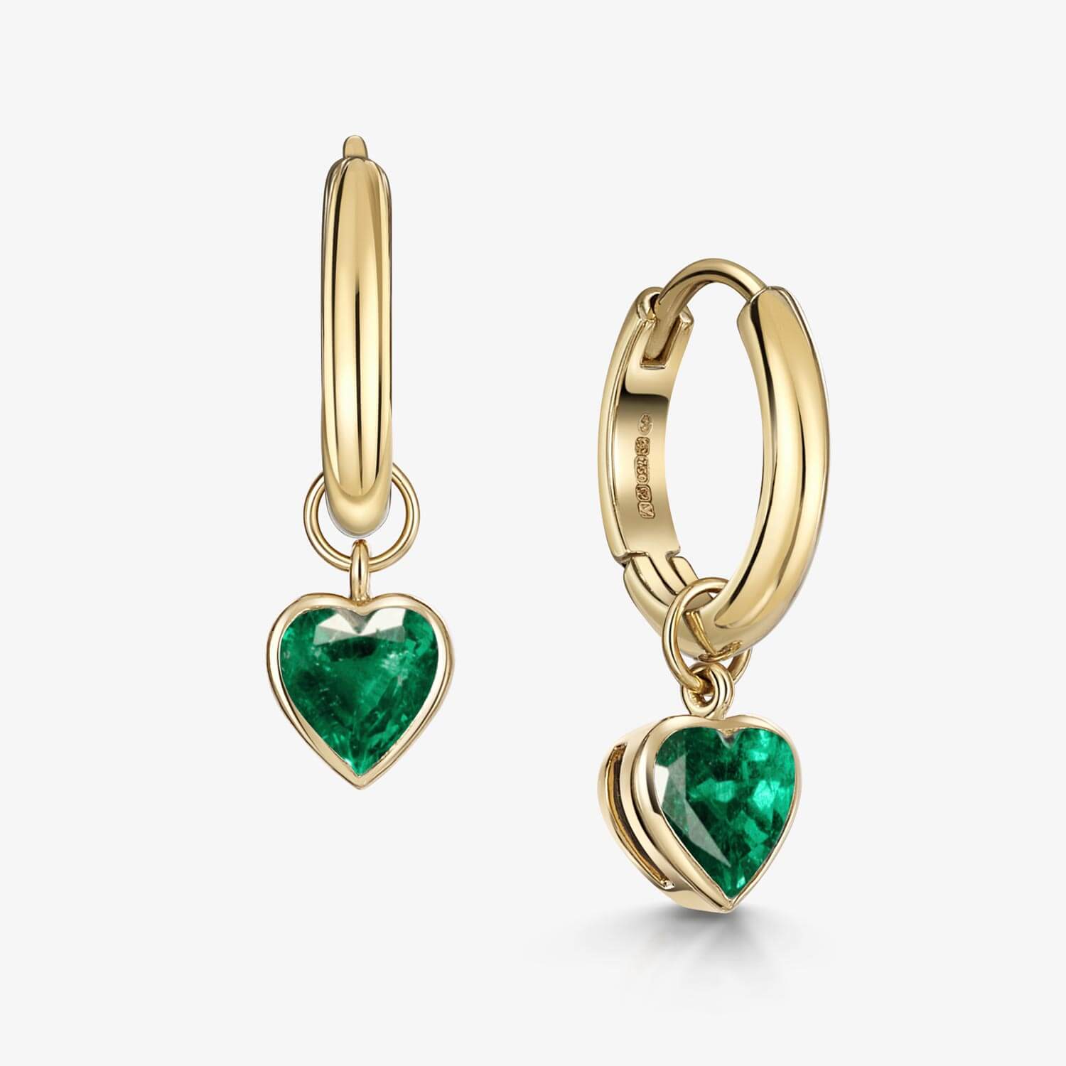 Huggie Hoop Earrings With Emerald Heart Detachable Drop