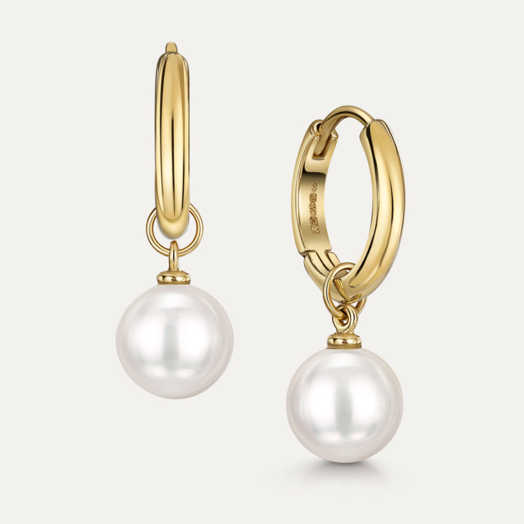 Akoya Pearl Huggie Hoop Earrings in 18k Gold