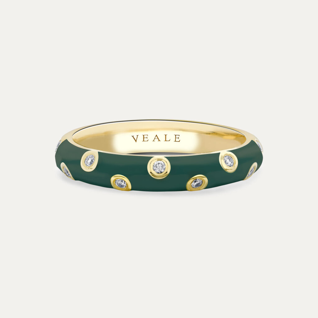 forest green stacking ring created in gold and fine enamel
