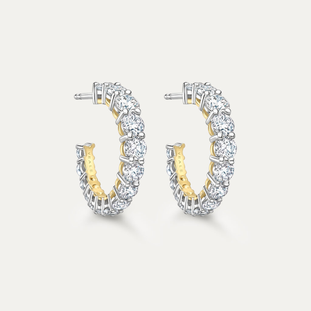 Diamond hoop earrings in platinum and yellow gold