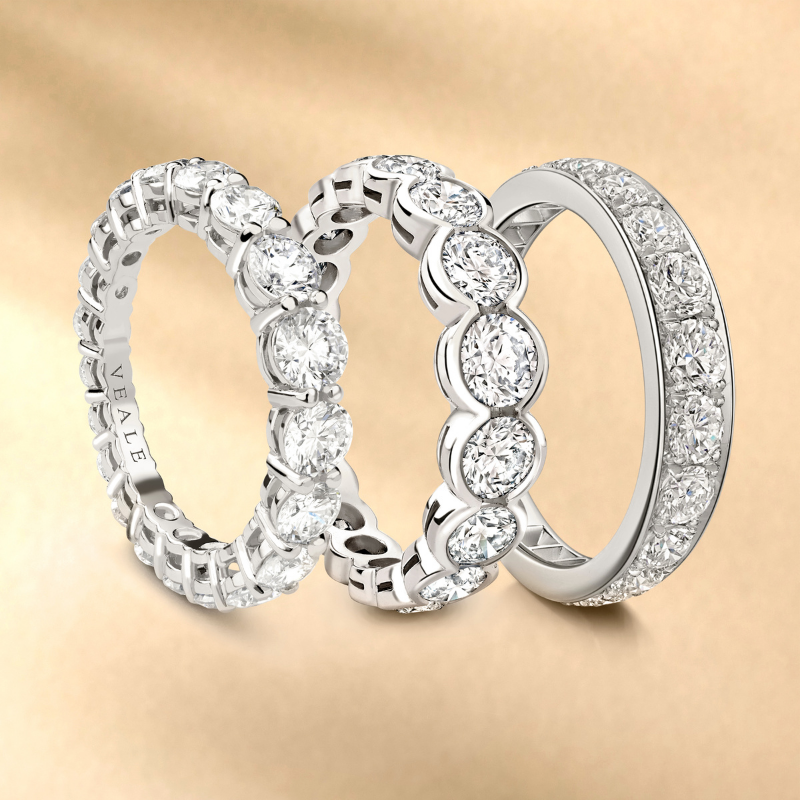 Graduated diamond rings with different setting styles