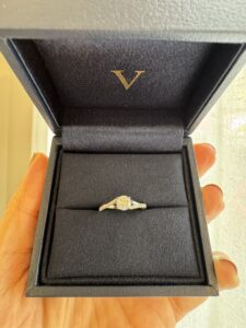 Platinum single stone engagement ring in box ready for proposal