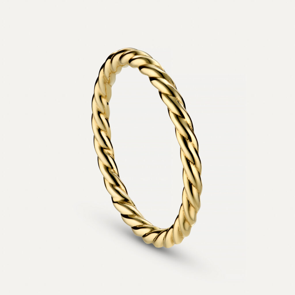Twisted solid gold rope stacking ring